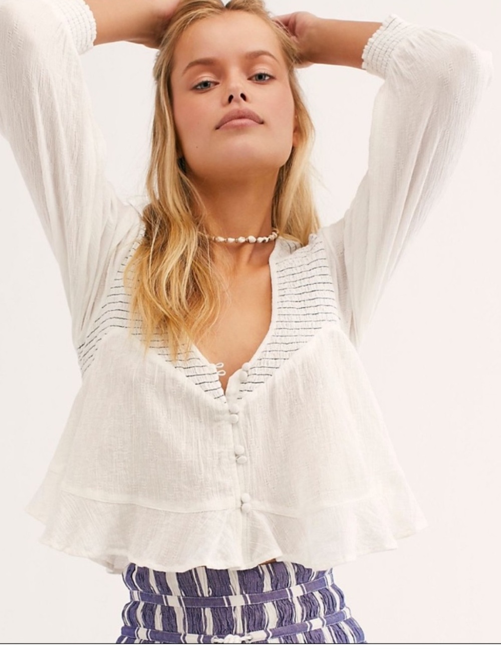 Free People Waiting on Summer cotton crop top with striped accents